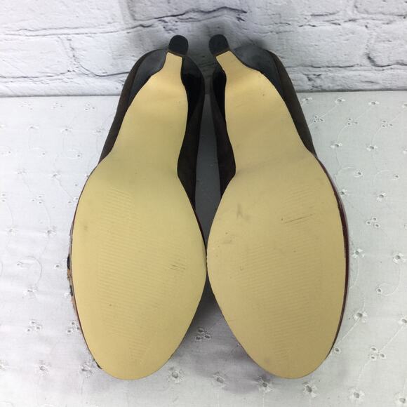 Chi Faichi Chita Print Calf Hair Leather Suede Baddie Peep Toe Mob Wife Heel 9M - Picture 9 of 12